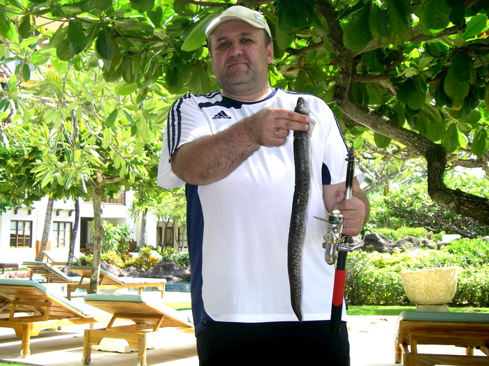 Это поймано на донку (на мясо тунца) в начале февраля 2008г. на рифах в Индийском океане.