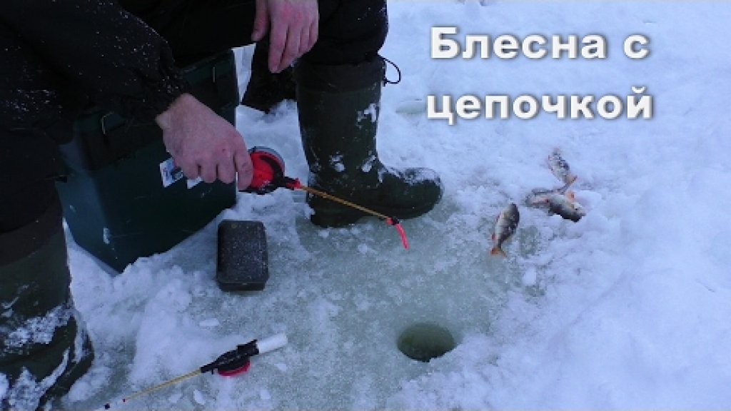 Зимняя ловля окуня на блесну с цепочкой с одной лунки.