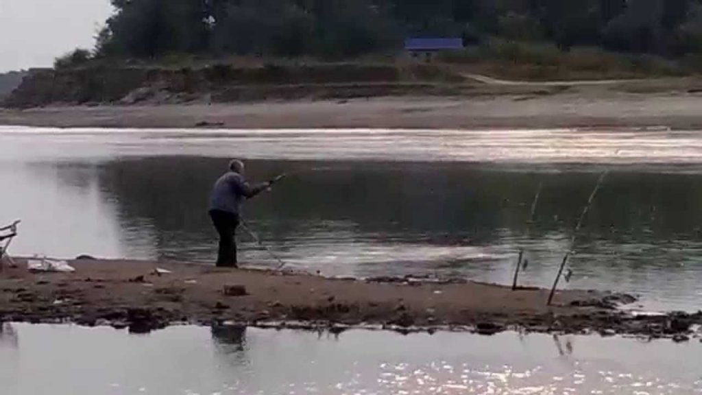 Пенсионер борется с 10-килограммовым сазаном. Рыбалка