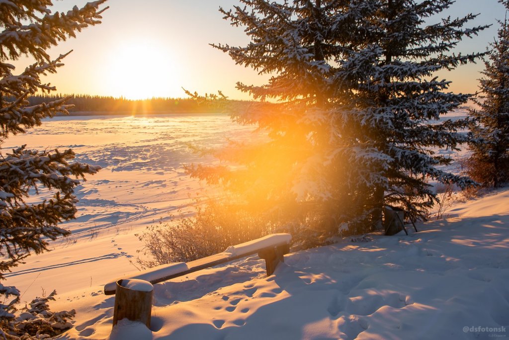 Яркое солнце морозного времени.