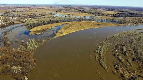 Алтайский край .Осторожно! Паводок! Вода в реке Чумыш  прибывает.