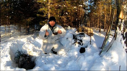 Охота на рябчика зимой 2018.  Вылет рябчика из снега. Пропуделял... Поход в зимний лес.