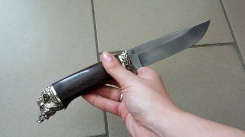 Нож Бивень дамаск, мельхиоровое литье