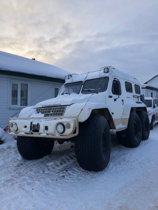 Трэкол Вездеход Около Дома Зимой Фото